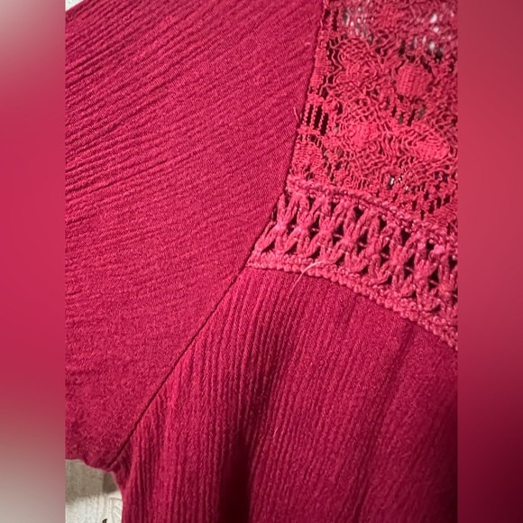 Boho Wine Red 3/4 Sleeve Lined Dress Sz L - Picture 3 of 4